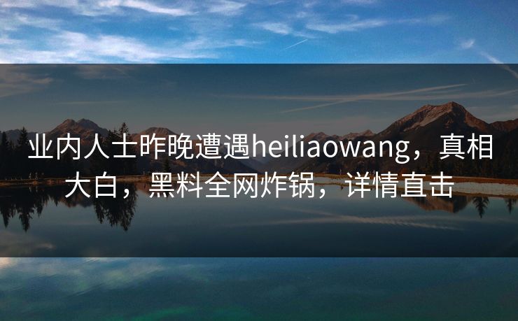 业内人士昨晚遭遇heiliaowang，真相大白，黑料全网炸锅，详情直击