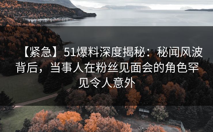 【紧急】51爆料深度揭秘：秘闻风波背后，当事人在粉丝见面会的角色罕见令人意外
